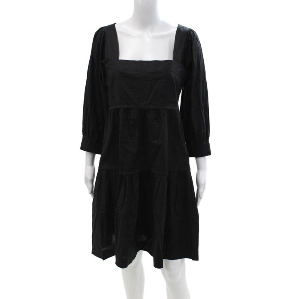 Three Graces London Women A-Line Black Cotton Dress Square Neck Size 8